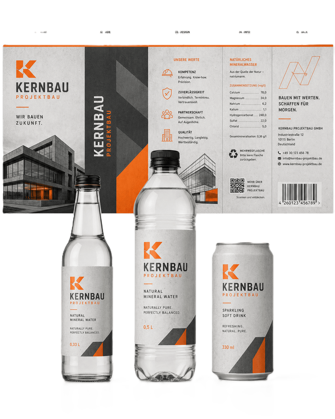 Klares Getränkedesign für ein Bauunternehmen