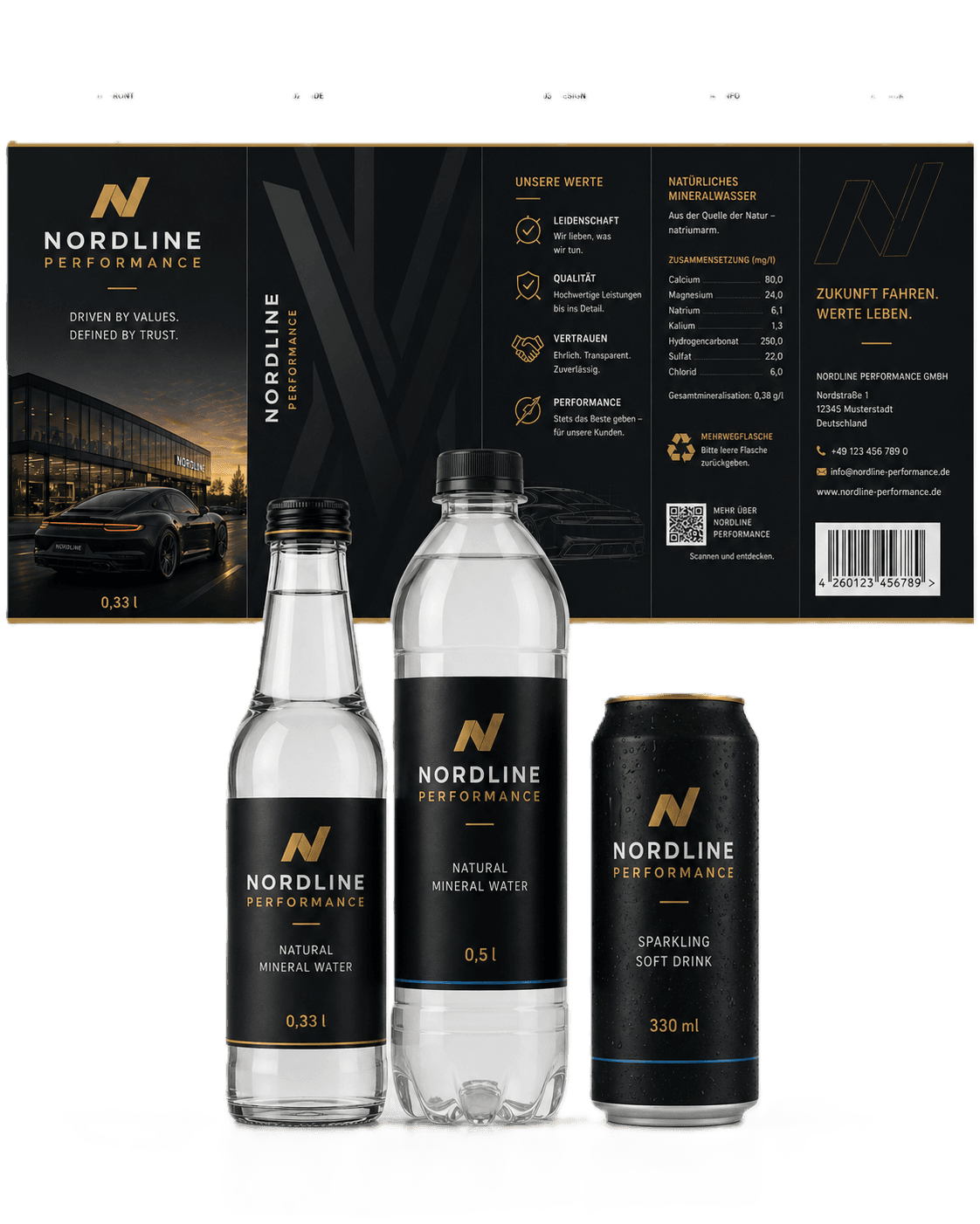 Dunkles Premium-Getränkedesign für eine Automotive-Marke